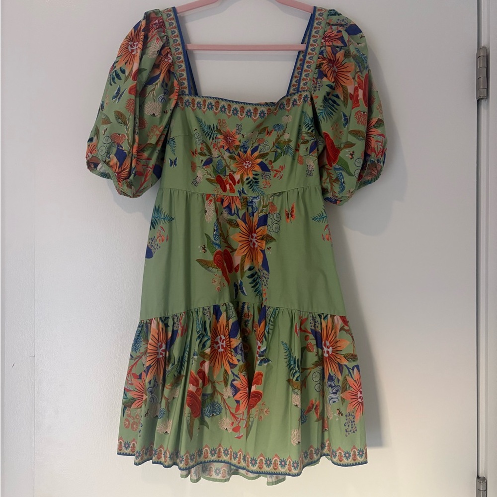 Farm Rio Green Puff Sleeve Dress